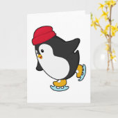 Pinguin bei Ice Skaten mit Hut Karte (Gelbe Blume)