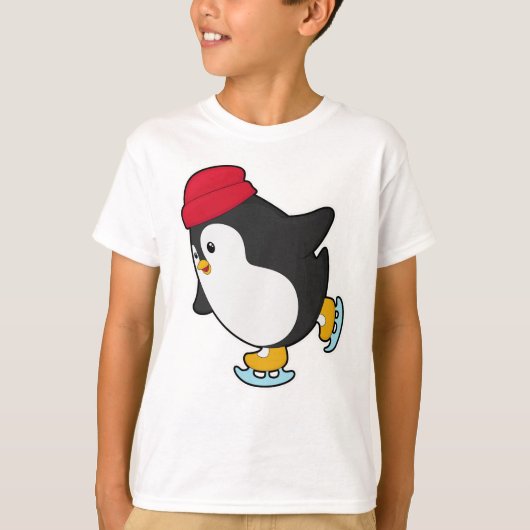 Pinguin bei Ice Skaten mit Hut T-Shirt (Vorderseite)