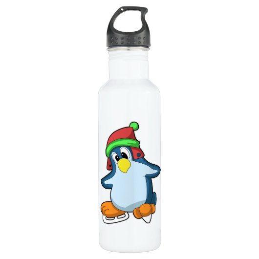 Pinguin bei Ice Skaten mit Ice-Skaten Edelstahlflasche (Vorderseite)