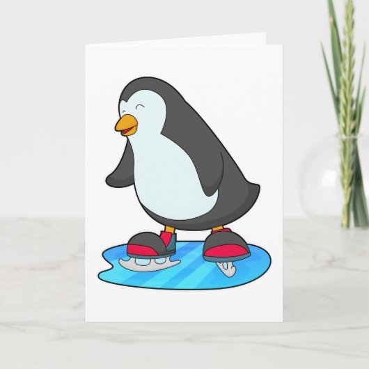 Pinguin bei Ice Skaten mit Ice-Skaten Karte (Vorderseite)