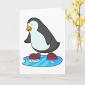Pinguin bei Ice Skaten mit Ice-Skaten Karte (Gelbe Blume)