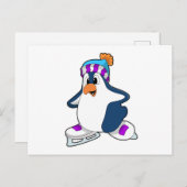 Pinguin bei Ice Skaten mit Ice-Skaten Postkarte (Vorne/Hinten)