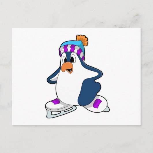 Pinguin bei Ice Skaten mit Ice-Skaten Postkarte (Vorderseite)