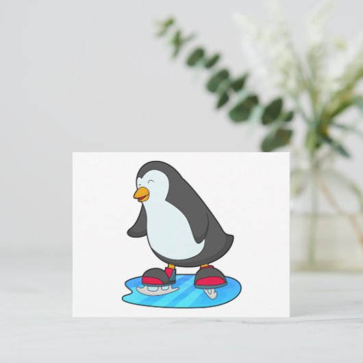 Pinguin bei Ice Skaten mit Ice-Skaten Postkarte (Stehend Vorderseite)