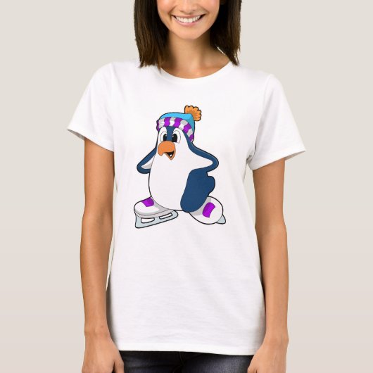 Pinguin bei Ice Skaten mit Ice-Skaten T-Shirt (Vorderseite)