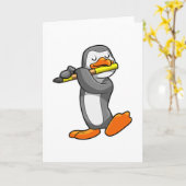 Pinguin bei Musik mit Flute Karte (Gelbe Blume)