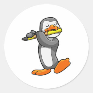 Pinguin bei Musik mit Flute Runder Aufkleber