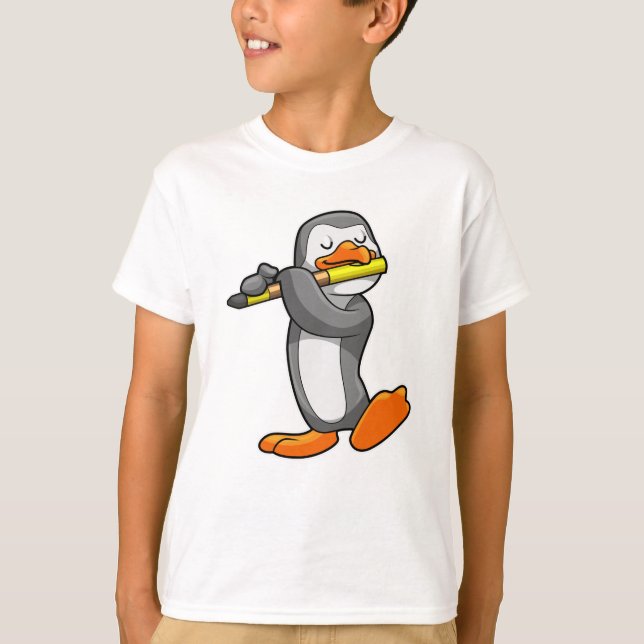 Pinguin bei Musik mit Flute T-Shirt (Vorderseite)