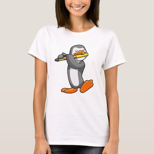 Pinguin bei Musik mit Flute T-Shirt (Vorderseite)