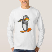 Pinguin bei Musik mit Flute T-Shirt (Vorderseite)