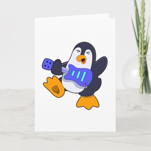 Pinguin bei Musik mit Gitarre Karte (Vorderseite)