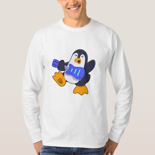 Pinguin bei Musik mit Gitarre T-Shirt (Vorderseite)