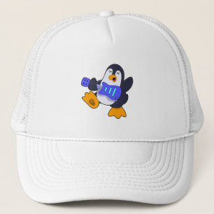 Pinguin bei Musik mit Gitarre Truckerkappe