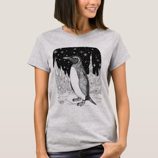 Pinguin bei Nacht unter magischem Sternenhimmel T-Shirt (Vorderseite)