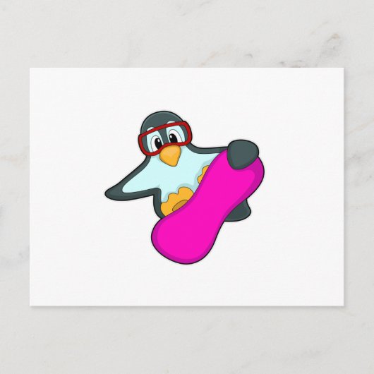 Pinguin bei Snowboard Sports & Ski Gogles Postkarte (Vorderseite)
