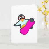 Pinguin bei Snowboard Sports & Ski Guggles Karte (Gelbe Blume)