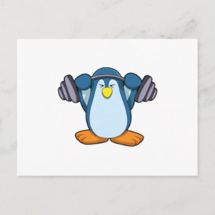 Pinguin beim Bodybuilding mit Hanteln Postkarte