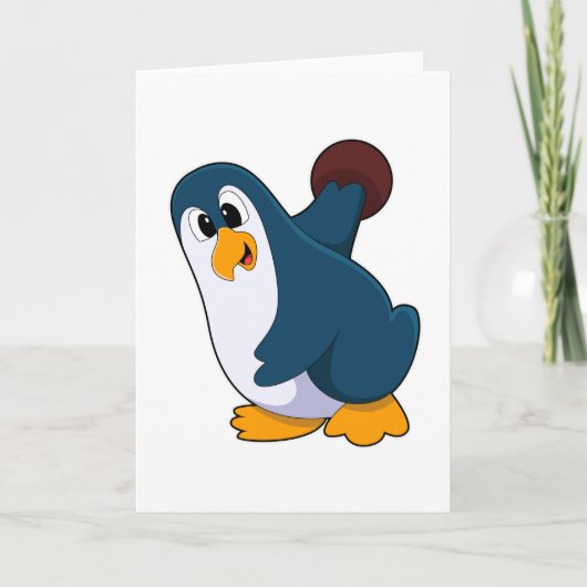 Pinguin beim Bowling mit Bowlingkugel Karte (Vorderseite)