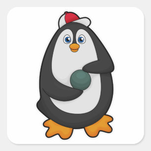 Pinguin beim Bowling mit Bowlingkugel Quadratischer Aufkleber