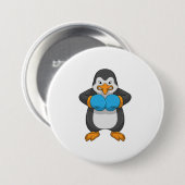 Pinguin beim Boxen mit Boxhandschuhen Button (Vorne & Hinten)