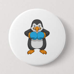 Pinguin beim Boxen mit Boxhandschuhen Button