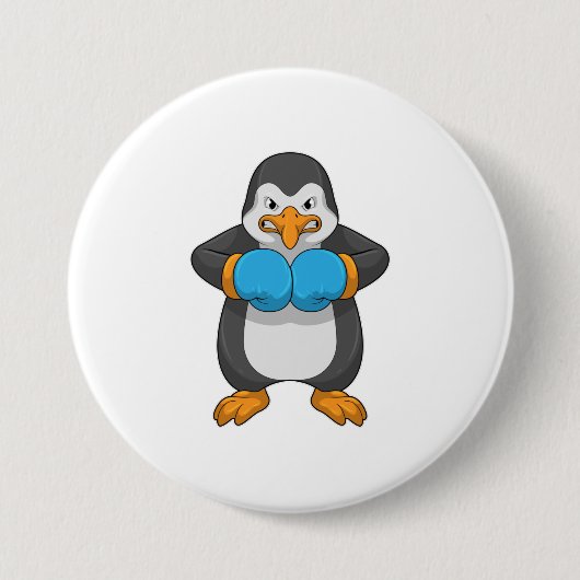 Pinguin beim Boxen mit Boxhandschuhen Button (Vorderseite)