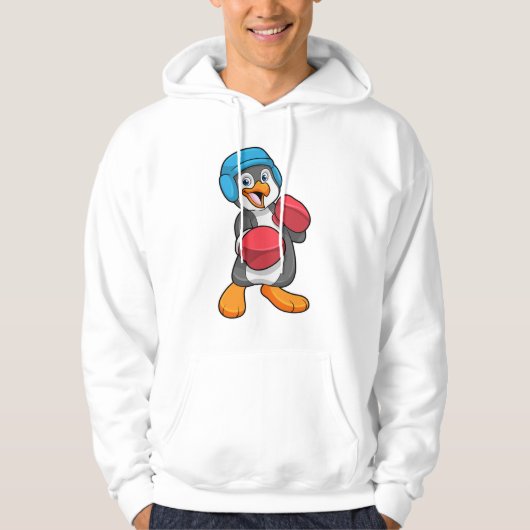 Pinguin beim Boxen mit Boxhandschuhen & Helm Hoodie (Vorderseite)