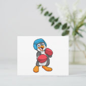 Pinguin beim Boxen mit Boxhandschuhen & Helm Postkarte (Stehend Vorderseite)