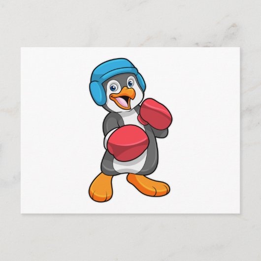 Pinguin beim Boxen mit Boxhandschuhen & Helm Postkarte (Vorderseite)
