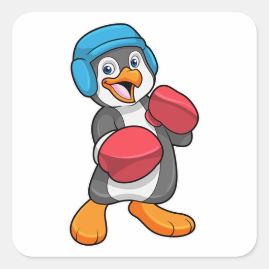 Pinguin beim Boxen mit Boxhandschuhen & Helm Quadratischer Aufkleber (Vorderseite)