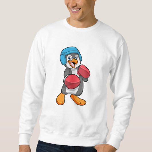 Pinguin beim Boxen mit Boxhandschuhen & Helm Sweatshirt (Vorderseite)