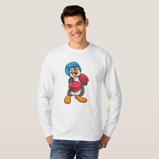 Pinguin beim Boxen mit Boxhandschuhen & Helm T-Shirt (Vorne ganz)