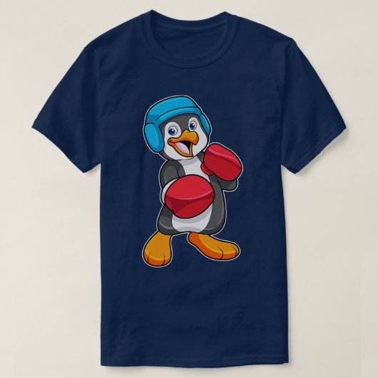 Pinguin beim Boxen mit Boxhandschuhen Helm T-Shirt (Design vorne)
