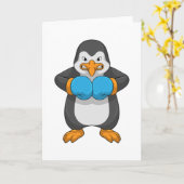 Pinguin beim Boxen mit Boxhandschuhen Karte (Gelbe Blume)