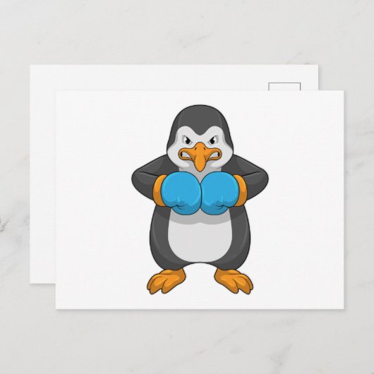 Pinguin beim Boxen mit Boxhandschuhen Postkarte (Vorne/Hinten)