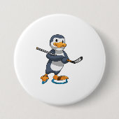 Pinguin beim Eishockey mit Eishockeyschläger Button (Vorderseite)