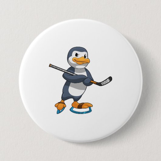 Pinguin beim Eishockey mit Eishockeyschläger Button (Vorderseite)
