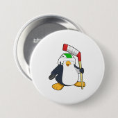 Pinguin beim Eishockey mit Eishockeyschläger Button (Vorne & Hinten)