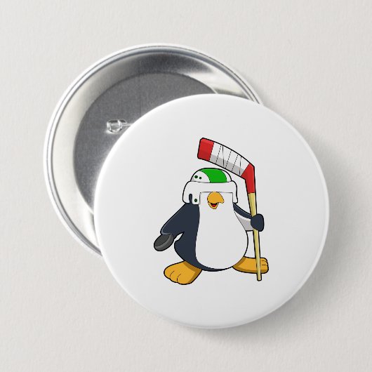 Pinguin beim Eishockey mit Eishockeyschläger Button (Vorne & Hinten)