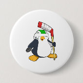 Pinguin beim Eishockey mit Eishockeyschläger Button (Vorderseite)
