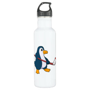 Pinguin beim Eishockey mit Eishockeyschläger Edelstahlflasche