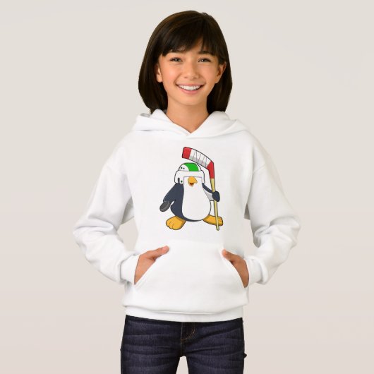 Pinguin beim Eishockey mit Eishockeyschläger Hoodie (Vorne ganz)