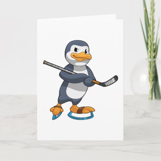 Pinguin beim Eishockey mit Eishockeyschläger Karte (Vorderseite)