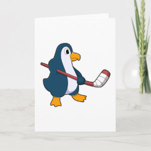Pinguin beim Eishockey mit Eishockeyschläger Karte