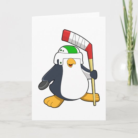 Pinguin beim Eishockey mit Eishockeyschläger Karte (Vorderseite)