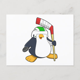 Pinguin beim Eishockey mit Eishockeyschläger Postkarte