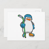Pinguin beim Eishockey mit Eishockeyschläger Postkarte (Vorne/Hinten)