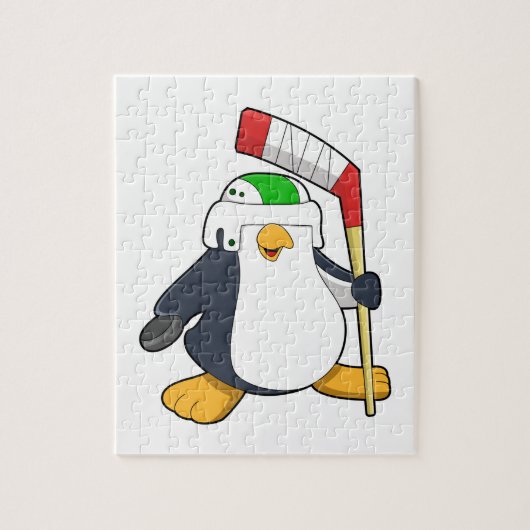 Pinguin beim Eishockey mit Eishockeyschläger Puzzle (Vertikal)