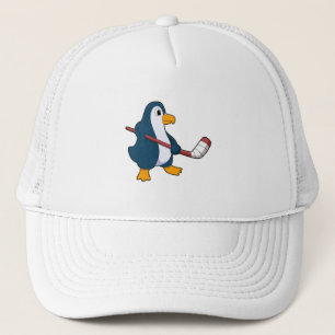 Pinguin beim Eishockey mit Eishockeyschläger Truckerkappe