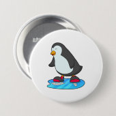 Pinguin beim Eislaufen mit Schlittschuhen Button (Vorne & Hinten)